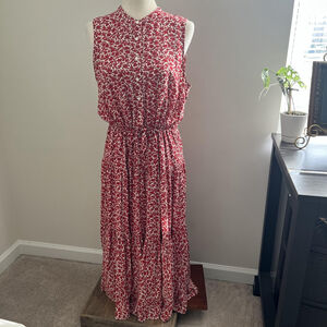 Chaps Dress Large Red Floral Sleeveless Maxi Tiered Boho Fairy Summer Sundress
